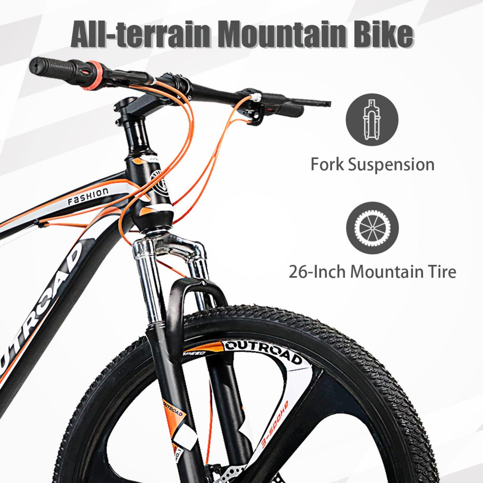 MarKnig 26 Inch Mountain Bikes for Adult, 21 Speeds Mountain Bicycles with Front Suspension, Dual Disc Brake, 3-Spoke Wheel, Hardtail Bike for Men/Women/Teen, X1-Orange