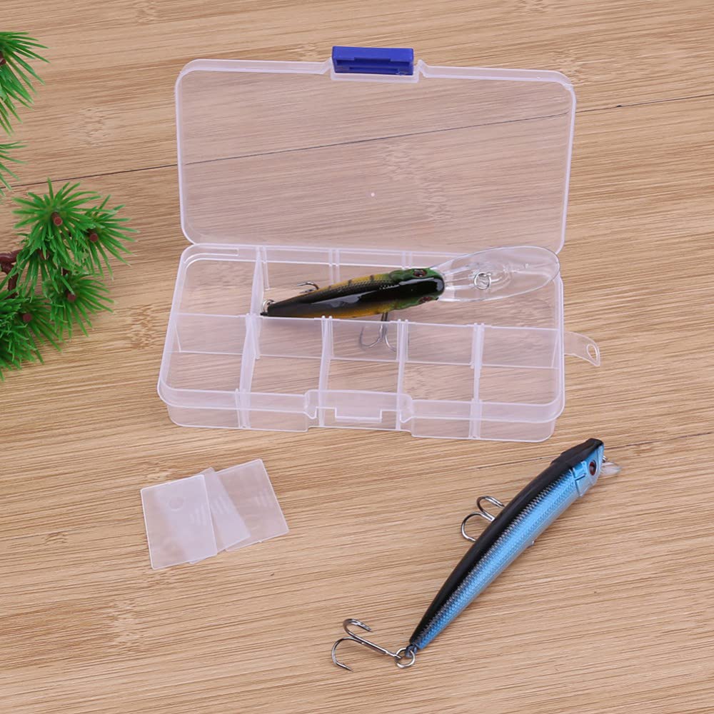 10 Grids Fishing Lure Storage Box, Plastic Storage Box Transparent Fishing Tackle Box, Square Storage Case Fish Hook Lure Box(Transparent Pink Buckle)