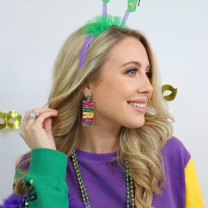 2 Pairs Mardi Gras Earrings for Women Beaded Mask Tassel Dangle Earrings Fat Tuesday Carnival Parade Jewelry Gifts