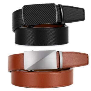 Zitahli Ratchet Belt for Men - Mens belt Leather 2 Packs with 1 3/8" Brown Black Slide Belt in Gift Set Box - Micro Adjustable Men Belt Buckle Fit Everywhere Size 28"-36"