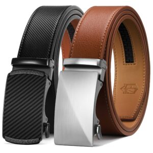 zitahli ratchet belt for men - mens belt leather 2 packs with 1 3/8" brown black slide belt in gift set box - micro adjustable men belt buckle fit everywhere size 28"-36"