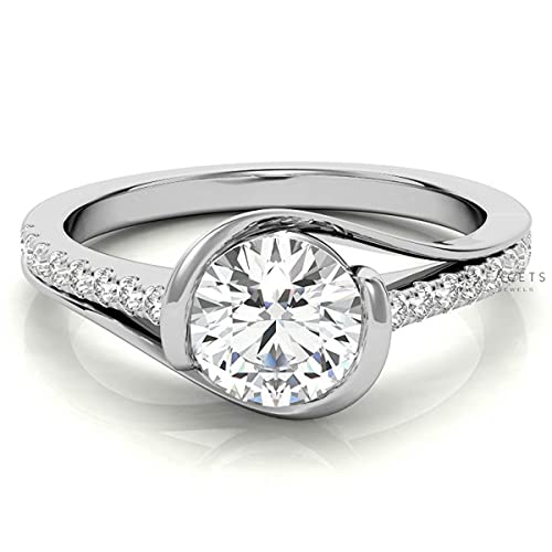 FACETS JEWELS 1.90 TCW Round Cut Moissanite Diamond Channel Setting Engagement and Wedding Ring for Her in - 10K Solid White Gold Size 7