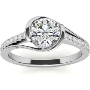 FACETS JEWELS 1.90 TCW Round Cut Moissanite Diamond Channel Setting Engagement and Wedding Ring for Her in - 10K Solid White Gold Size 7