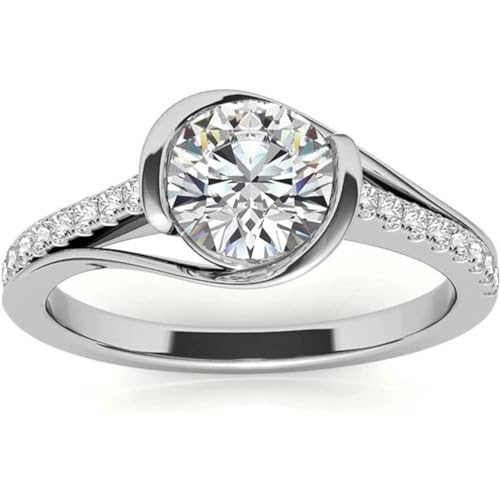 FACETS JEWELS 1.90 TCW Round Cut Moissanite Diamond Channel Setting Engagement and Wedding Ring for Her in - 10K Solid White Gold Size 7