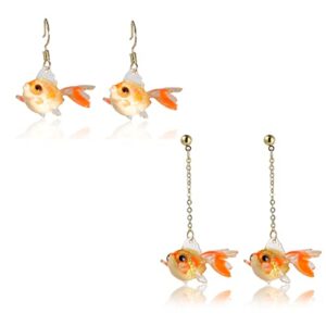 925 silver needle goldfish earrings, comically cute acrylic resin simulated fish earrings unique lightweight goldfish pendant earrings jewelry gift for women(2pcs) -yellow