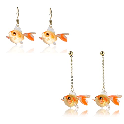 925 Silver Needle Goldfish Earrings, comically cute acrylic resin simulated fish earrings Unique lightweight goldfish pendant earrings Jewelry gift for women(2PCS) -Yellow