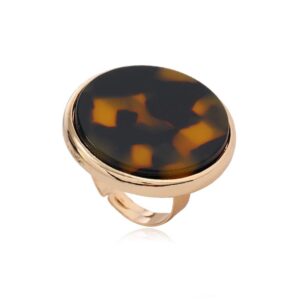 dtja round tortoise shell statement ring for women fashion adjustable acrylic leopard textured big band finger rings comfort fit gold plated retro birthday holiday y2k party jewelry