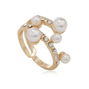 shell pearls cz wedding statement ring for women gold plated layered rhinestone mini imitation pearls open band finger rings comfort fit dainty birthday valentine anniversary jewelry size 8