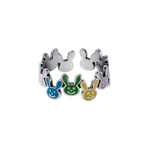 izpack cute rabbit open adjustable ring colorful enamel bunny stacking statement finger band love endless promise rings lovely easter jewelry gifts for women teen girls birthday