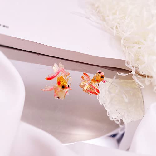 925 Silver Needle Goldfish Earrings, comically cute acrylic resin simulated fish earrings Unique lightweight goldfish pendant earrings Jewelry gift for women(2PCS) -Yellow