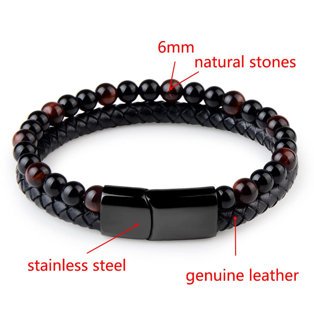 Krisuary Humanic+ Trio MAXHematie Beaded Bracelets, Humanic+ MAXHematie Beaded Bracelets, Natural Agate Stone Leather Beaded Bracelet, Slimming Weight Loss Anti-Fatigue Healing Bracelet (4-D)