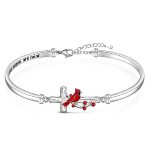 Red Cardinal Bracelet for Women Sterling Silver Cross Cardinal Appear When Angels are Near Memorial Sympathy Cardinal Bangle Jewelry Charms Mothers Day Gifts