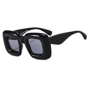 HJSTES Cute Thick Square Sunglasses Women Men Trendy Inflated Hip Hop Frame Y2K Glasses Funny Shades(Black)