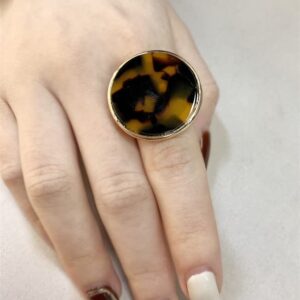 Dtja Round Tortoise Shell Statement Ring for Women Fashion Adjustable Acrylic Leopard Textured Big Band Finger Rings Comfort Fit Gold Plated Retro Birthday Holiday Y2K Party Jewelry