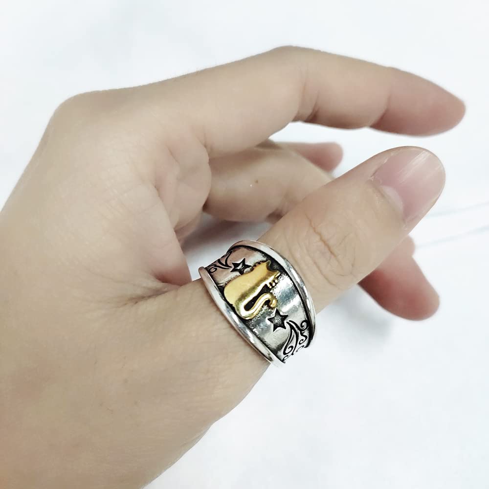 OIDIMS Retro Little Cat Open Band Ring for Men Women Vintage Star Statement Wrap Adjustable Rings Extendable Knuckle Middle Finger Comfort Fit Jewelry Gift Best Friends Birthday