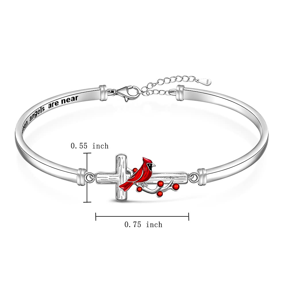 Red Cardinal Bracelet for Women Sterling Silver Cross Cardinal Appear When Angels are Near Memorial Sympathy Cardinal Bangle Jewelry Charms Mothers Day Gifts