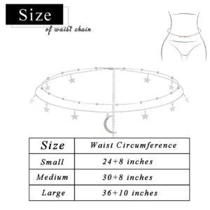 Wriidy Layered Moon Star Waist Chain Beads Silver Belly Chain Body Chains Jewelry Accessories for Women