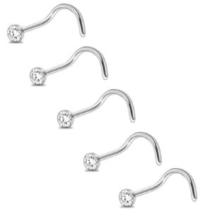 daili 20g gold nose rings studs: surgical steel l shaped nose studs hypoallergenic corkscrew nose rings tiny cz bone zircon nose stud set for women men (12pcs) (silver 5pcs)