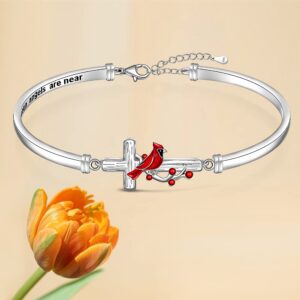 Red Cardinal Bracelet for Women Sterling Silver Cross Cardinal Appear When Angels are Near Memorial Sympathy Cardinal Bangle Jewelry Charms Mothers Day Gifts