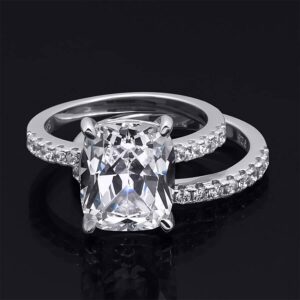 7 Carat Bridal 2 pcs Wedding Ring Set Cushion Cut Solid Sterling Silver Size-9