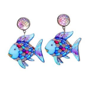 Rainbow Fish Earrings Handmade Acrylic Rainbow Fish Whale Mermaid Drop Dangle Earring Teacher Earrings for Teachers, Educators, Librarians Back to School Jewelry -Style 2