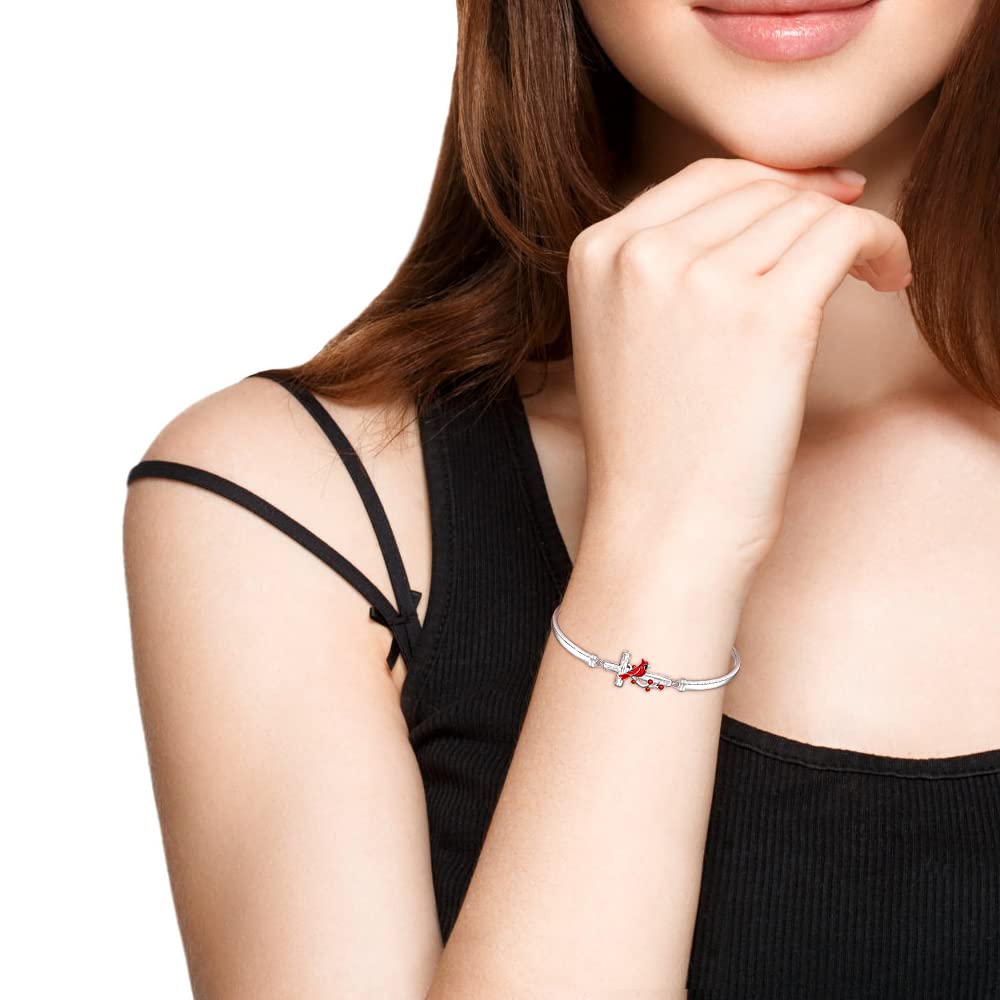 Red Cardinal Bracelet for Women Sterling Silver Cross Cardinal Appear When Angels are Near Memorial Sympathy Cardinal Bangle Jewelry Charms Mothers Day Gifts