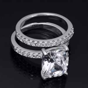 7 Carat Bridal 2 pcs Wedding Ring Set Cushion Cut Solid Sterling Silver Size-9