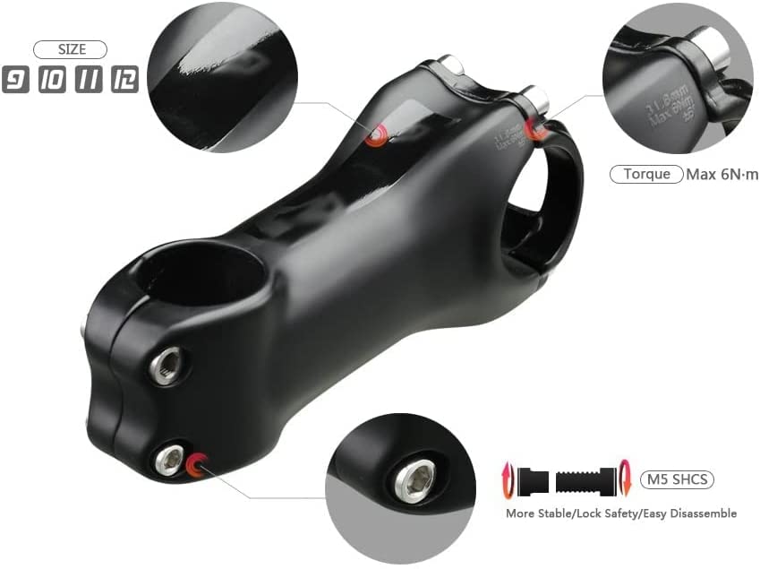 ZECHAO 28.6/31.8MM Carbon Road Bike Stem,T700 Carbon Stem 6 Degree Mountain Bike Stems Positive and Negative Cycling Parts Bike Stem (Color : Black, Size : 110mm)