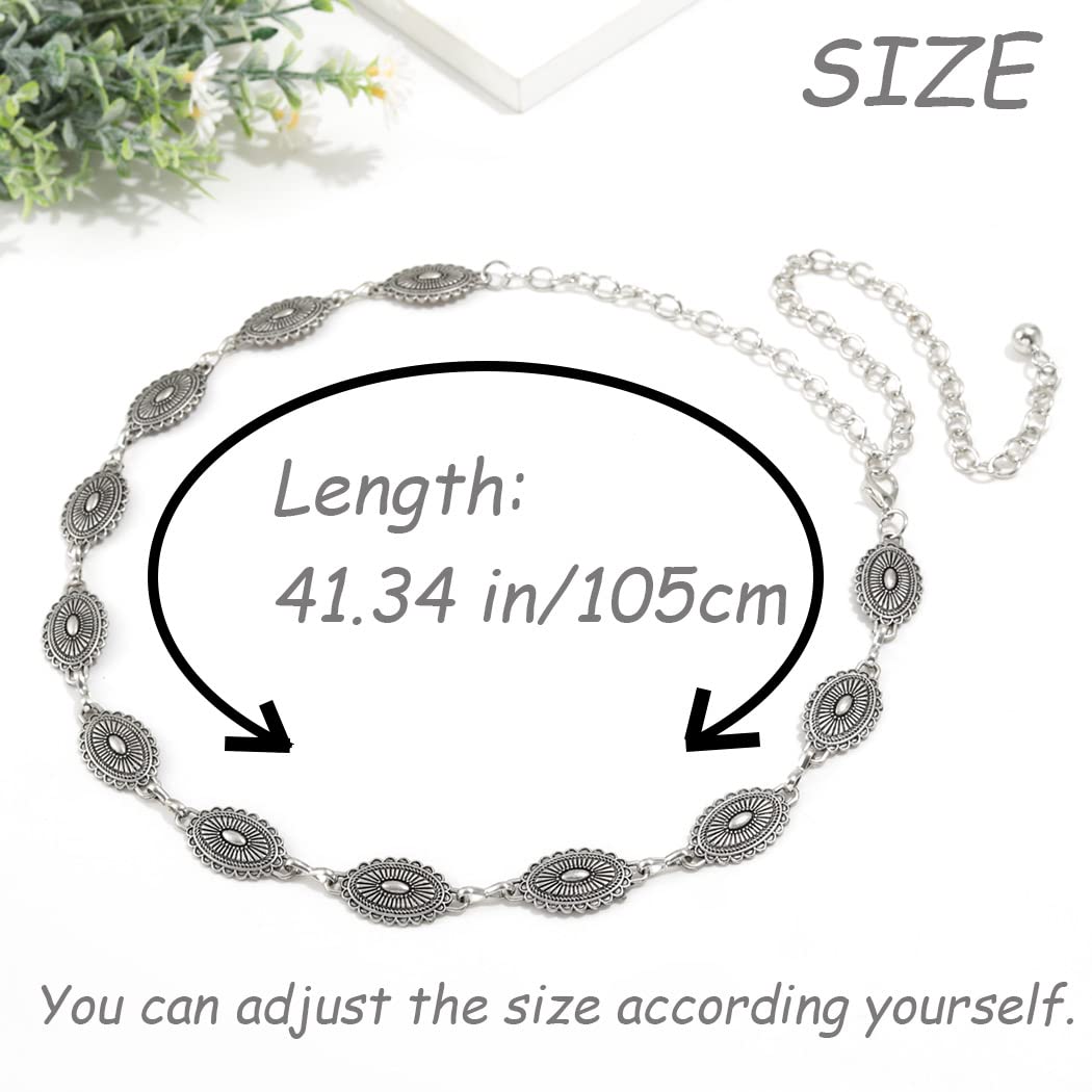 Urieo Boho Turquoise Waist Chain Belt Adjustable Silver Belly Chains Metal Party Dress Chain Belts Body Jewelry for Women