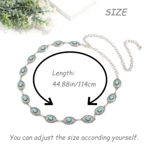 Urieo Boho Turquoise Waist Chain Belt Adjustable Silver Belly Chains Metal Party Dress Chain Belts Body Jewelry for Women