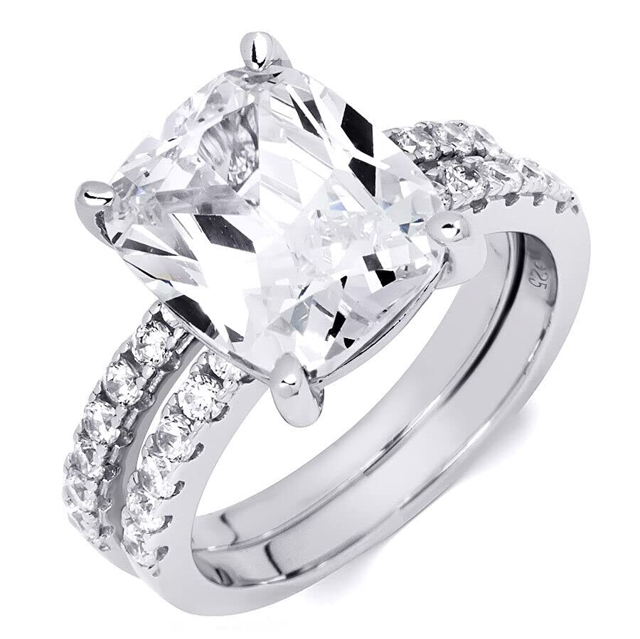 7 Carat Bridal 2 pcs Wedding Ring Set Cushion Cut Solid Sterling Silver Size-9