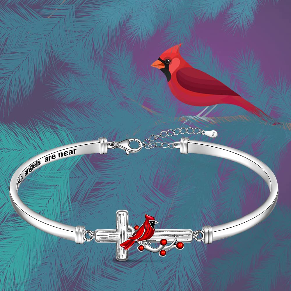 Red Cardinal Bracelet for Women Sterling Silver Cross Cardinal Appear When Angels are Near Memorial Sympathy Cardinal Bangle Jewelry Charms Mothers Day Gifts