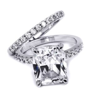 7 Carat Bridal 2 pcs Wedding Ring Set Cushion Cut Solid Sterling Silver Size-9