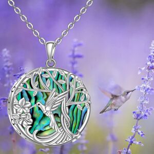 Hummingbird Necklace Hummingbird Urn Necklace for Ashes for Women Abalone Tree of Life Cremation Pendant Sterling Silver Memorial Keepsake Jewelry Mothers Day Gifts