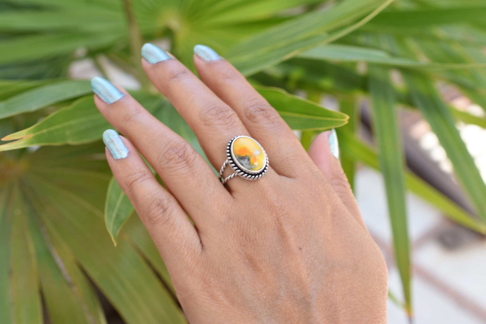 Rekha Gems Bumblebee Jasper Ring-925 Sterling Silver Ring-Vintage Ring-Handmade Ring-Birthday Gift- Gemstone Ring-Boho and Hippie Ring-Birthstone Ring-Jasper Jewelry-RBJ-47 (8.50 US)