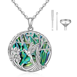 hummingbird necklace hummingbird urn necklace for ashes for women abalone tree of life cremation pendant sterling silver memorial keepsake jewelry mothers day gifts