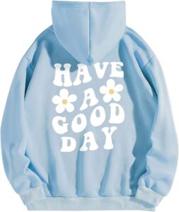 popier women have happy a good day hoodie graphic print hoodie drop shoulder fleece hooded sweatshirt pullover aesthetic (sky blue,medium)