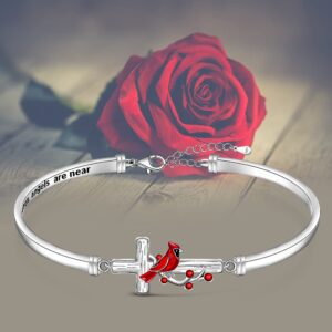 Red Cardinal Bracelet for Women Sterling Silver Cross Cardinal Appear When Angels are Near Memorial Sympathy Cardinal Bangle Jewelry Charms Mothers Day Gifts