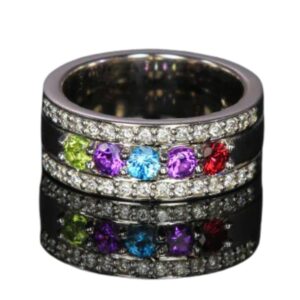 Moriarty's Gem Art 5 BIRTHSTONES MOTHERS RING FLANKED WITH FINE DIAMOND - YELLOW, ROSE, SILVER GOLD RINGS FOR WOMEN - SIZE, GEMSTONE, METAL