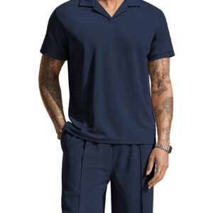 COOFANDY Men's Polo Shirt and Shorts Set 2 Piece Outfits Fashion Summer Tracksuits Short Sleeve Casual Polo Suit