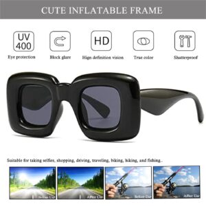 HJSTES Cute Thick Square Sunglasses Women Men Trendy Inflated Hip Hop Frame Y2K Glasses Funny Shades(Black)