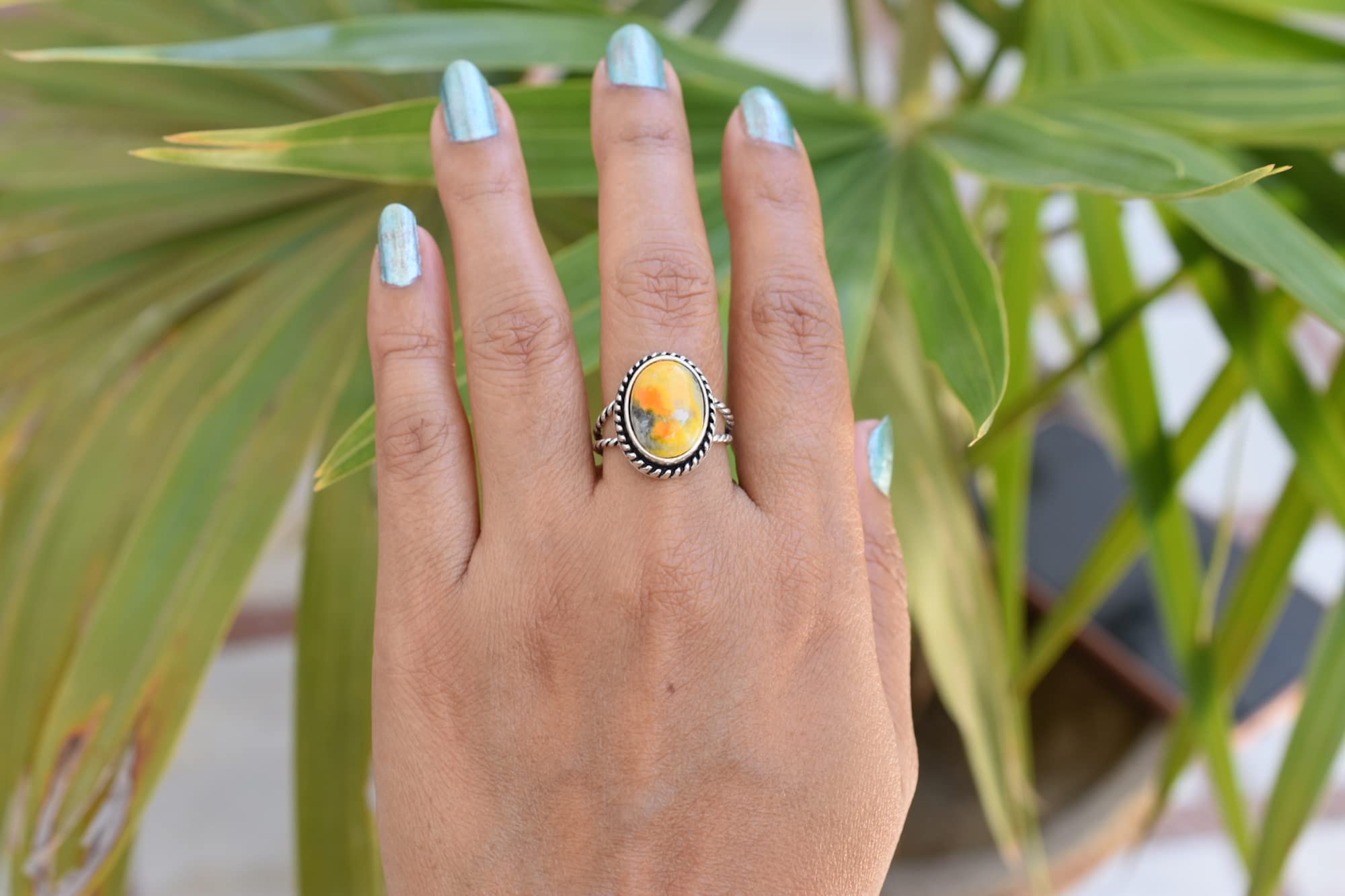 Rekha Gems Bumblebee Jasper Ring-925 Sterling Silver Ring-Vintage Ring-Handmade Ring-Birthday Gift- Gemstone Ring-Boho and Hippie Ring-Birthstone Ring-Jasper Jewelry-RBJ-47 (8.50 US)