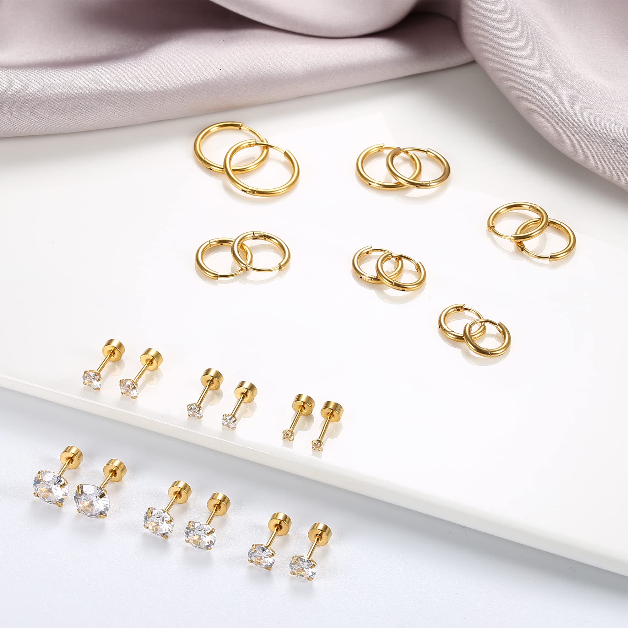 FASACCO 20G Flat Back Cartilage Earrings Hoop Stud Helix Earrings 14K Gold Plated Mini Small Hoop Earrings Flatback Stud Earrings