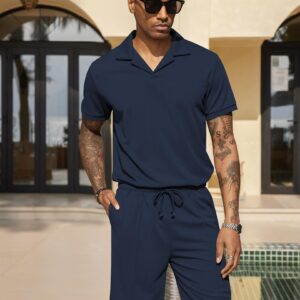 COOFANDY Men's Polo Shirt and Shorts Set 2 Piece Outfits Fashion Summer Tracksuits Short Sleeve Casual Polo Suit