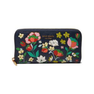 Kate Spade New York Morgan Flower Bed Embossed Saffiano Leather Zip Around Continental Wallet Blazer Blue Multi One Size