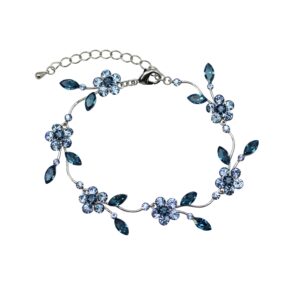 Faship Gorgeous Navy Blue Rhinestone Crystal Floral Bracelet - Navy Blue/Matching Bracelet