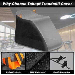 Tokept Treadmill Cover Waterproof Dustproof Running Machine Cover Exercise Workout Equipment Protective with Reflective Strips for Home Gym Indoor Outdoor (Black&Grey)