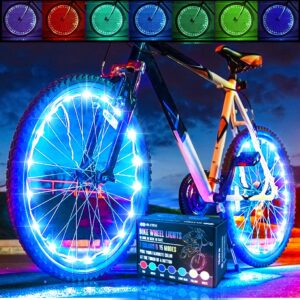 blitzu 1-tire pack 7 colors in 1 led bike wheel lights fun bright patterns waterproof bicycle spoke lights cycling decoration safety warning tire strip light for kids boys girls adults night riding