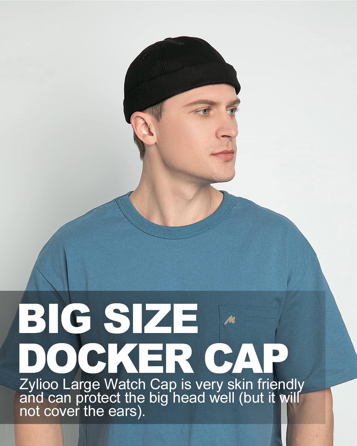 Zylioo XXL Oversize Watch Cap,Casual Harbour Hats for Big Heads,Roll-up Skull Caps,Large Adjustable Docker Hat Khaki