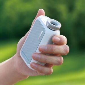 CaddyTalk Minimi NR, The Most Feature-Packed Golf Laser Rangefinder, Magic Slope, E-Slope, 6X Super Clear View, 10-1200M, Water Resistant, 700mAh Rechargeable Battery, Rangefinder Case (White)